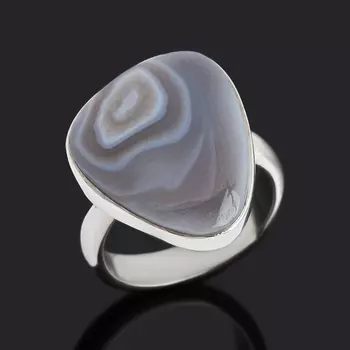 Кольцо агат серый (серебро 925 пр.) (регулируемый) размер 17,5