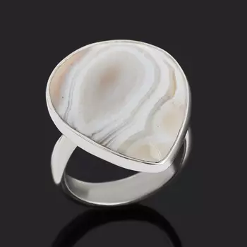 Кольцо агат серый (серебро 925 пр.) (регулируемый) размер 17,5