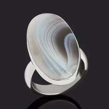 Кольцо агат серый (серебро 925 пр.) (регулируемый) размер 17,5