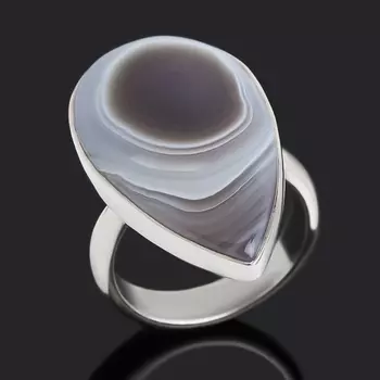Кольцо агат серый (серебро 925 пр.) (регулируемый) размер 17,5