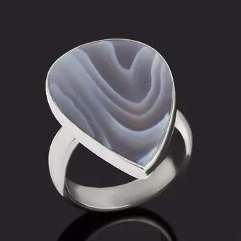 Кольцо агат серый (серебро 925 пр.) (регулируемый) размер 17,5