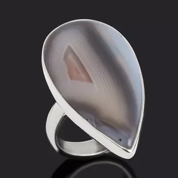 Кольцо агат серый (серебро 925 пр.) (регулируемый) размер 17,5