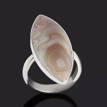 Кольцо агат серый (серебро 925 пр.) (регулируемый) размер 18