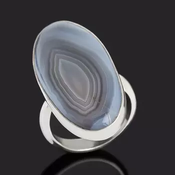 Кольцо агат серый (серебро 925 пр.) (регулируемый) размер 18