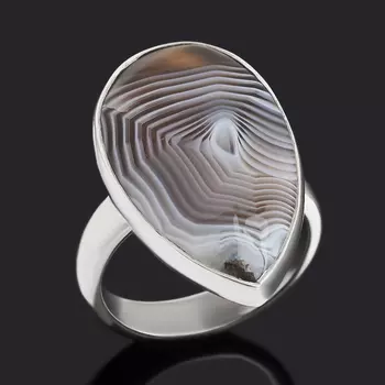 Кольцо агат серый (серебро 925 пр.) (регулируемый) размер 18