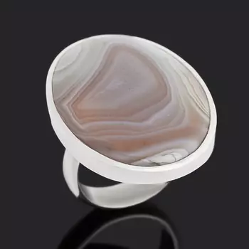 Кольцо агат серый (серебро 925 пр.) (регулируемый) размер 18