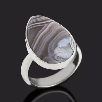 Кольцо агат серый (серебро 925 пр.) (регулируемый) размер 18