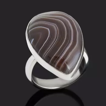 Кольцо агат серый (серебро 925 пр.) (регулируемый) размер 18