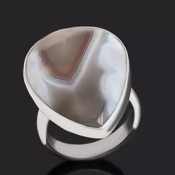 Кольцо агат серый (серебро 925 пр.) (регулируемый) размер 18