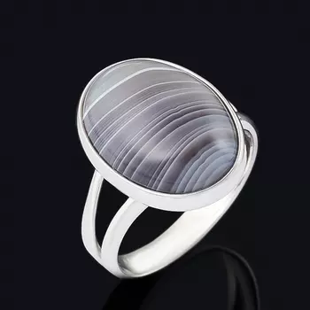 Кольцо агат серый (серебро 925 пр. родир. бел.) размер 16,5