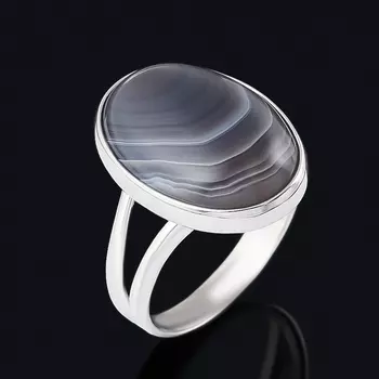 Кольцо агат серый (серебро 925 пр. родир. бел.) размер 17