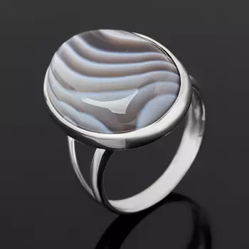 Кольцо агат серый (серебро 925 пр. родир. бел.) размер 17,5