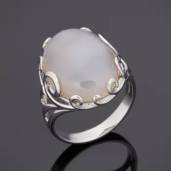 Кольцо агат серый (серебро 925 пр. родир. бел.) размер 18