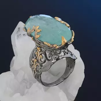 Кольцо аквамарин (серебро 925 пр. позолота, родир. сер.) огранка размер 17,5