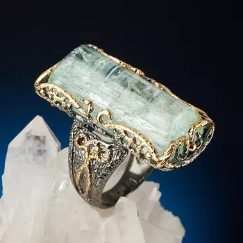 Кольцо аквамарин (серебро 925 пр. позолота, родир. черн.) размер 18,5