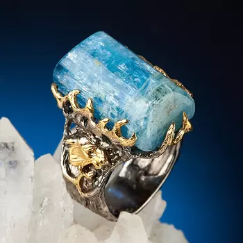 Кольцо аквамарин (серебро 925 пр. позолота, родир. сер.) размер 18