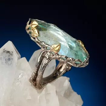 Кольцо аквамарин (серебро 925 пр. позолота, родир. сер.) огранка размер 17,5
