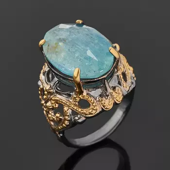 Кольцо аквамарин (серебро 925 пр. позолота, родир. черн.) огранка размер 18