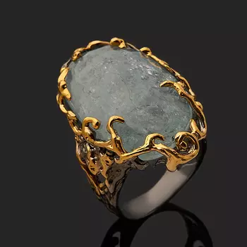 Кольцо аквамарин (серебро 925 пр. позолота, родир. черн.) размер 18,5