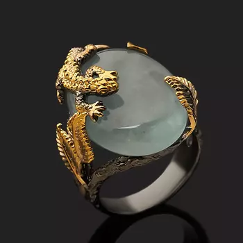 Кольцо аквамарин (серебро 925 пр. позолота, родир. черн.) размер 19