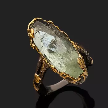 Кольцо аквамарин (серебро 925 пр. позолота, родир. сер.) огранка размер 17,5