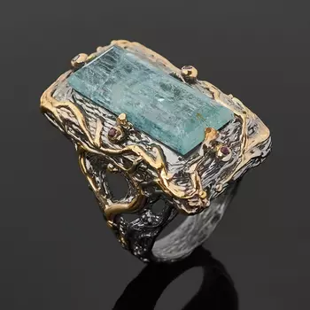 Кольцо аквамарин (серебро 925 пр. позолота, родир. сер.) огранка размер 18,5