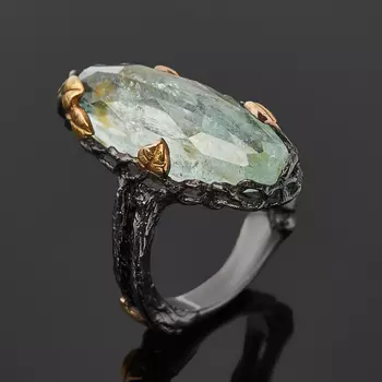 Кольцо аквамарин (серебро 925 пр. позолота, родир. сер.) огранка размер 18