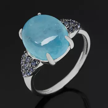 Кольцо аквамарин (серебро 925 пр. родир. бел. родир. сер.) размер 18