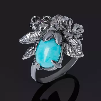 Кольцо амазонит (серебро 925 пр. родир. черн.) размер 18