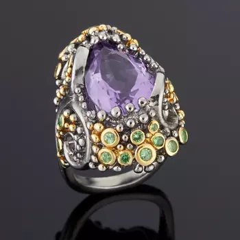 Кольцо аметист огранка (серебро 925 пр., позолота) размер 17,5