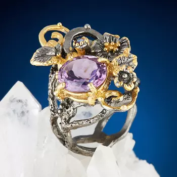 Кольцо аметист огранка (серебро 925 пр., позолота) размер 18,5