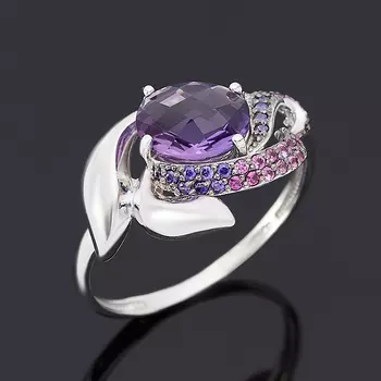 Кольцо аметист огранка (серебро 925 пр. родир. бел. родир. черн.) размер 17,5