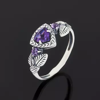 Кольцо аметист (серебро 925 пр. оксидир.) огранка размер 17,5