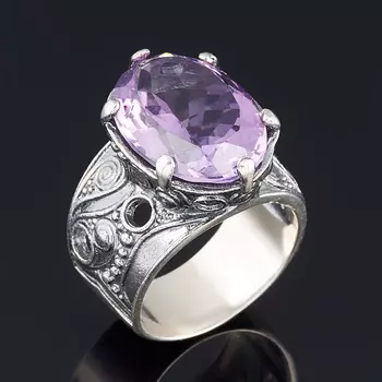 Кольцо аметист (серебро 925 пр. оксидир.) огранка размер 18,5
