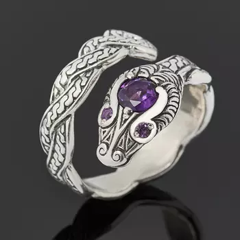 Кольцо аметист (серебро 925 пр. оксидир.) огранка (регулируемый) размер 17,5