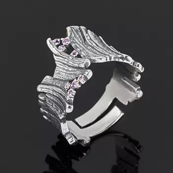 Кольцо аметист (серебро 925 пр. оксидир., позолота) огранка (регулируемый) размер 17