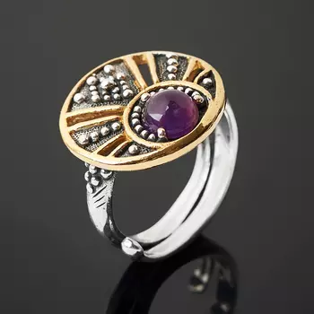 Кольцо аметист (серебро 925 пр. оксидир. позолота) размер 17 (регулируемый)