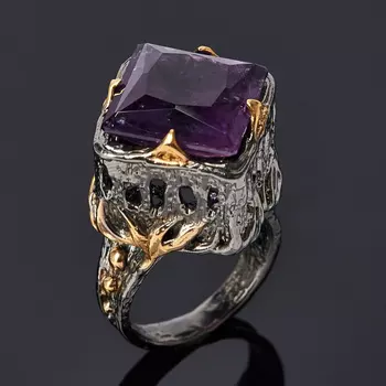 Кольцо аметист (серебро 925 пр. позолота, родир. черн.) огранка размер 18