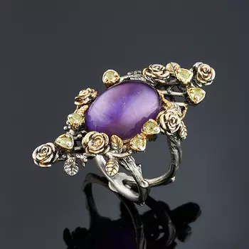 Кольцо аметист (серебро 925 пр., позолота) размер 18