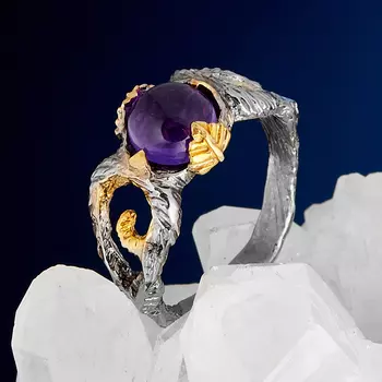 Кольцо аметист (серебро 925 пр. позолота, родир. сер.) размер 17,5