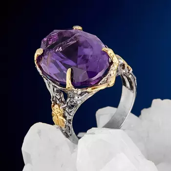 Кольцо аметист (серебро 925 пр. позолота, родир. сер.) огранка размер 18