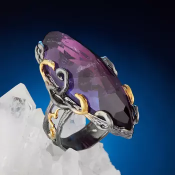 Кольцо аметист (серебро 925 пр. позолота, родир. черн.) огранка размер 16,5