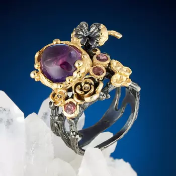 Кольцо аметист (серебро 925 пр., позолота) размер 18