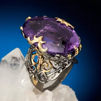 Кольцо аметист (серебро 925 пр. позолота, родир. черн.) огранка размер 18