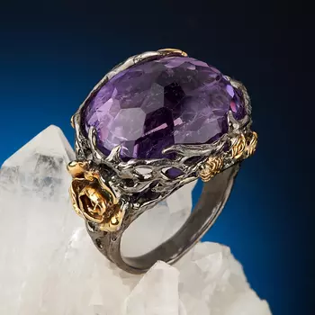 Кольцо аметист (серебро 925 пр. позолота, родир. черн.) огранка размер 19