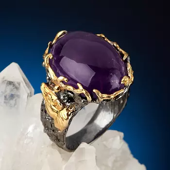Кольцо аметист (серебро 925 пр. позолота, родир. черн.) размер 17,5