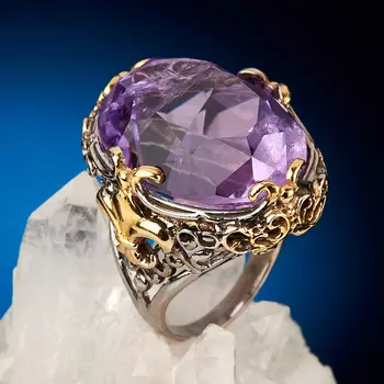 Кольцо аметист (серебро 925 пр. позолота, родир. сер.) огранка размер 18