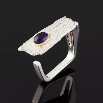 Кольцо аметист (серебро 925 пр., позолота) размер 18