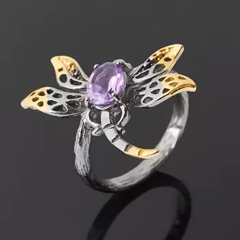 Кольцо аметист (серебро 925 пр. позолота, родир. черн.) огранка размер 16