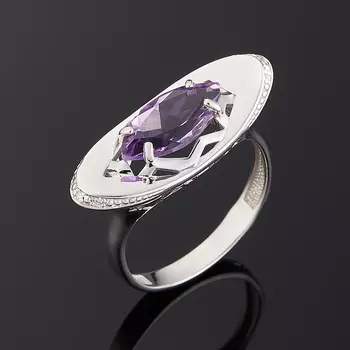 Кольцо аметист (серебро 925 пр. родир. бел.) огранка размер 18,5